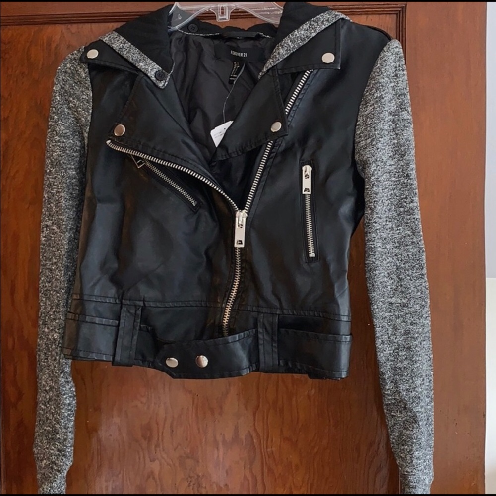 Forever 21 faux leather w/ cloth sleeves